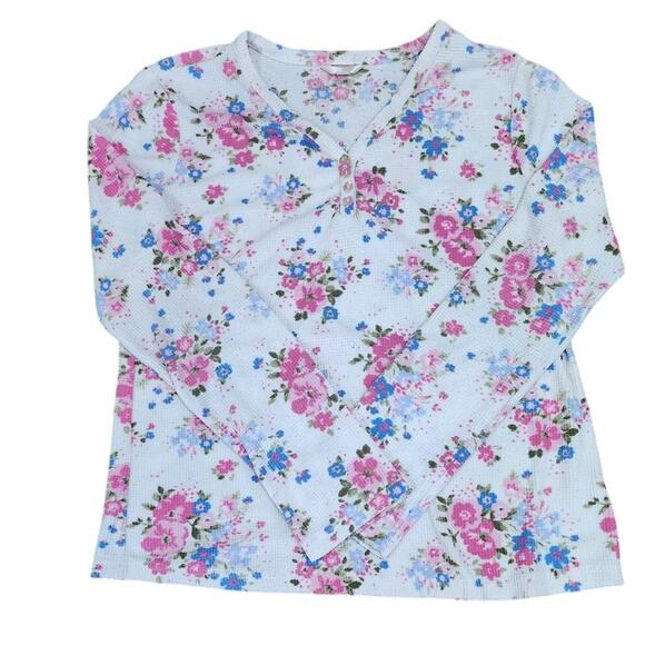 Intimate Essentials Super Soft Floral Print Long Sleeve V neck Loungewear W Med - Picture 10 of 11